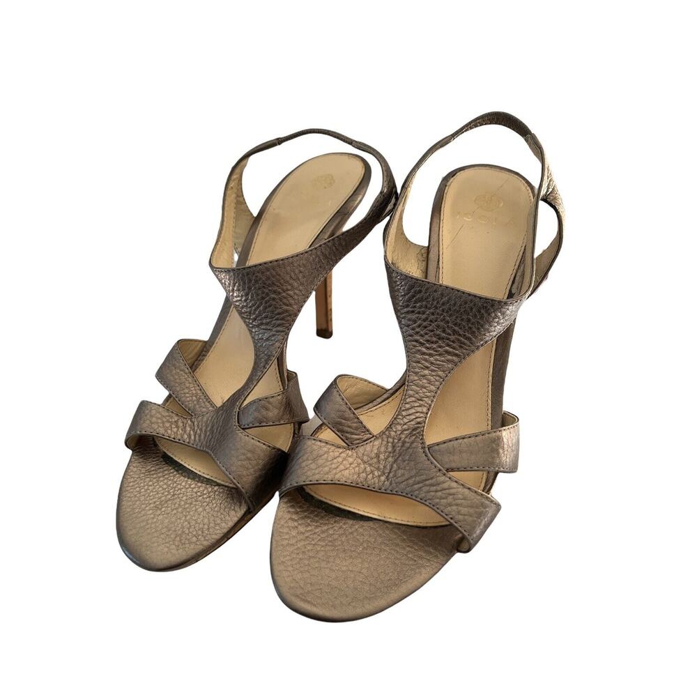 8.5 M Metallic Leather Slingback Isola Ibera Anthracite Open Toe High Heel